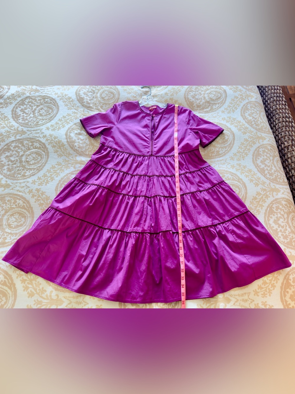 MINT CONDITION STAUD TIERED FUCHSIA COTTON MINI-DRESS SIZE SMALL - Picture 4 of 9